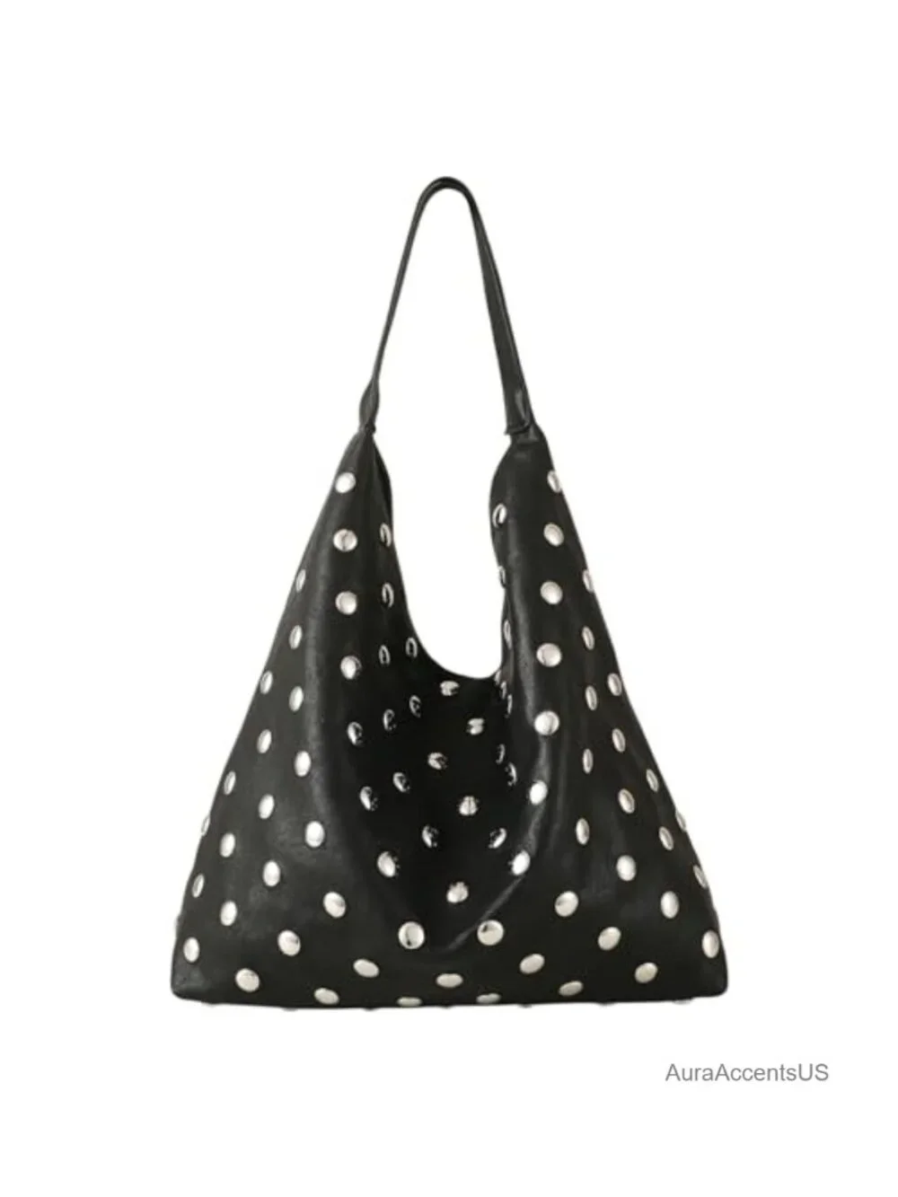 Studded Hobo Purse for Women, Vegan Leather Tote Bag, Punk Rivet Shoulder